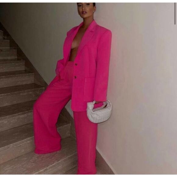 Zara Women’s Blogger Favorite High Waist Pink Wide Leg Trousers Size Small - Picture 2 of 8